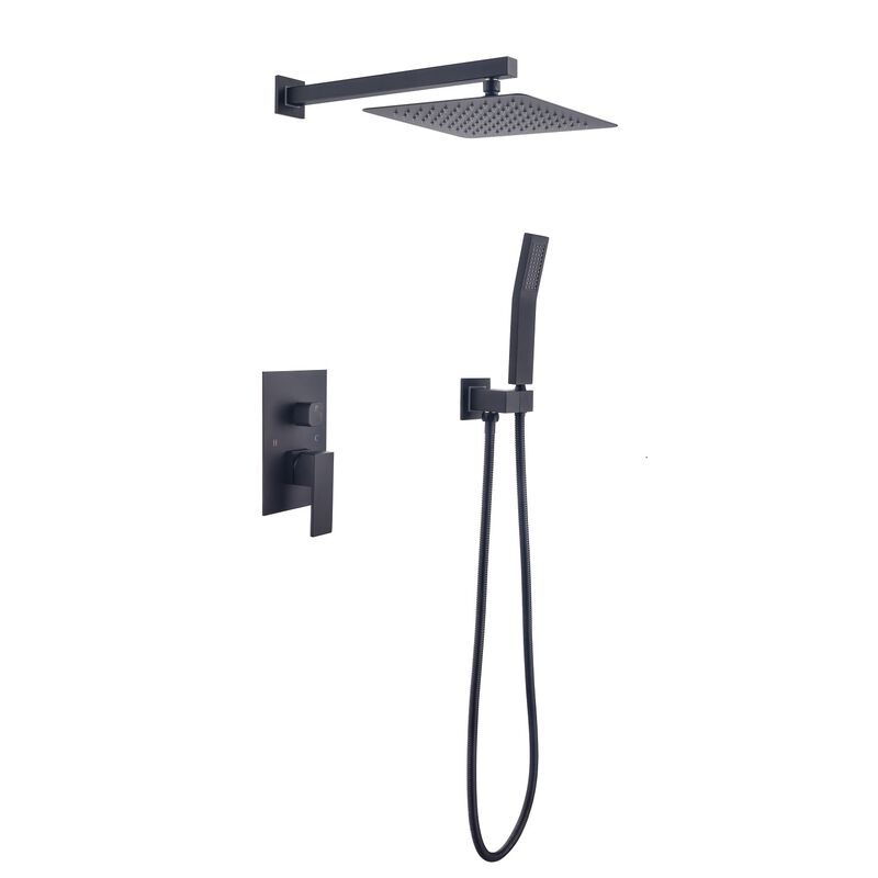 10 Inch Shower Head Bathroom Luxury Rain Mixer Shower Complete Combo Set Wall Mounted, Black