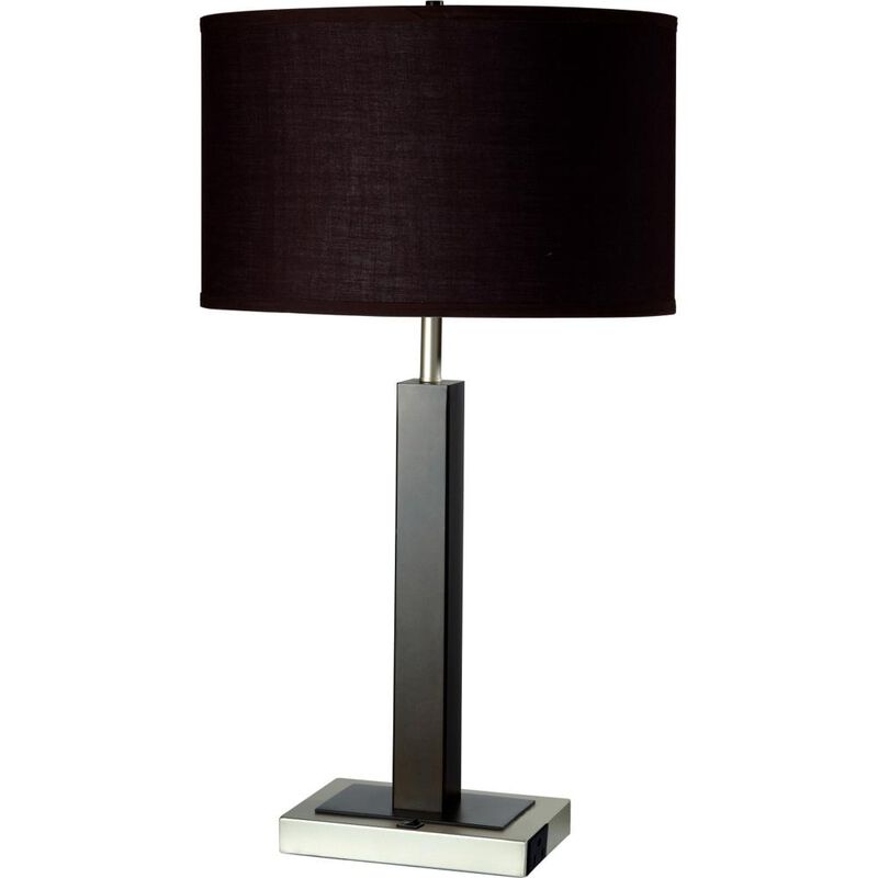 Hivvago 30" Black Polyresin Table Lamp With Brown Classic Drum Shade