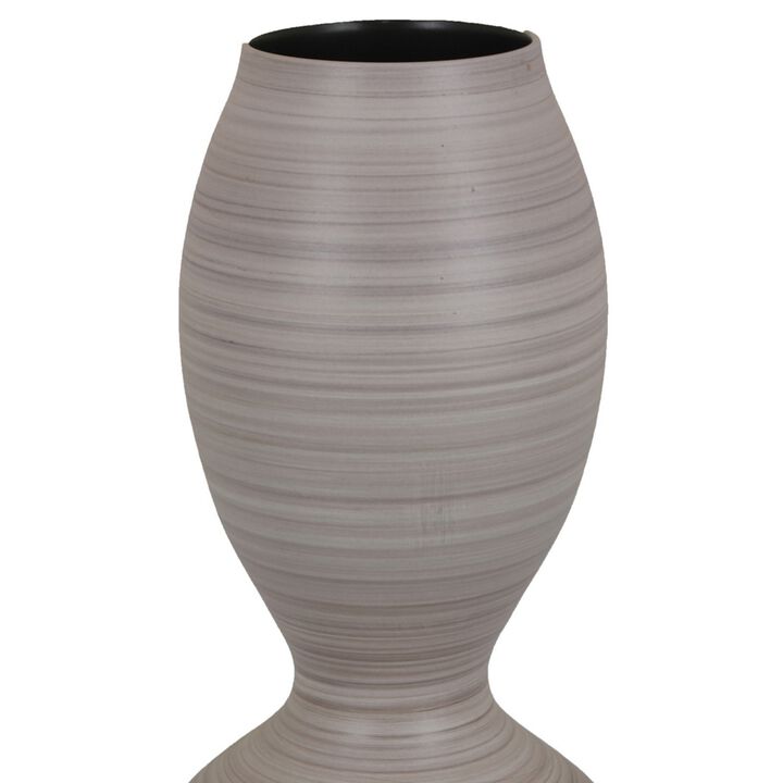 Modern Flower Vase, Double Bulb Ombre Textured Gray Ceramic, 17 Inch - Benzara
