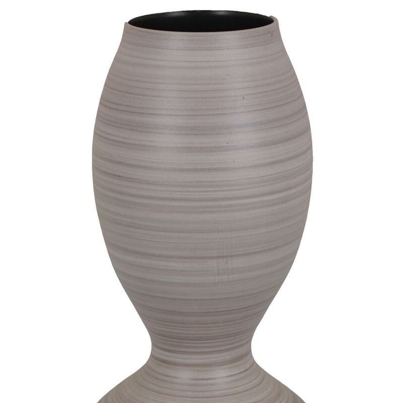 Modern Flower Vase, Double Bulb Ombre Textured Gray Ceramic, 17 Inch - Benzara