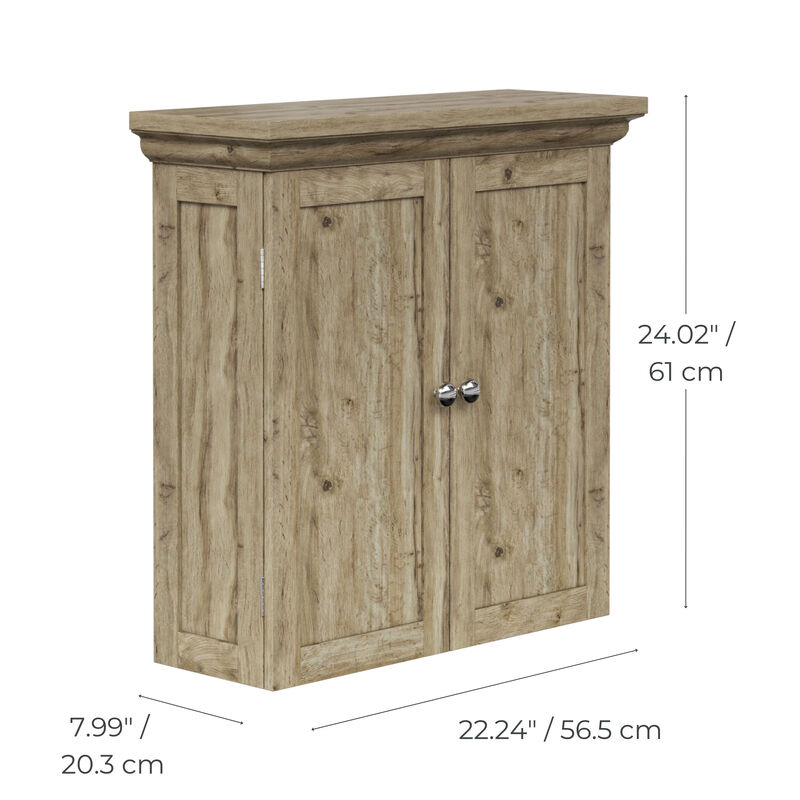 Teamson Home Stratford Removable Two-Door Wall Cabinet with Adjustable Shelves, Light Oak