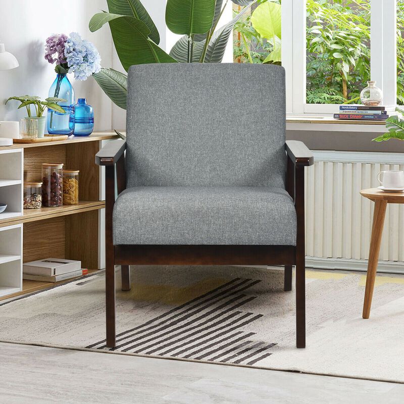 Solid Rubber Wood Fabric Accent Armchair