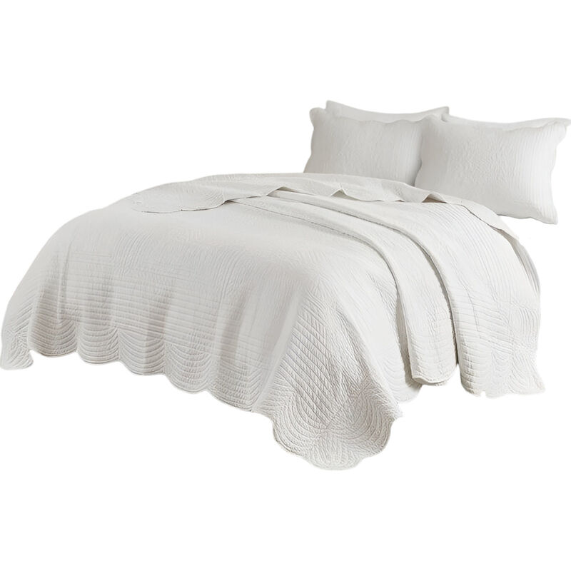 Ultra Soft 3-Piece Microfiber Reversible Quilt Set with Stylish Scalloped Edges For Bedroom