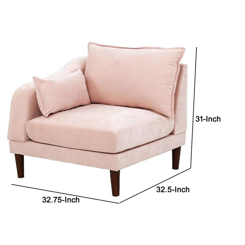 Rio 33 Inch Modular Single Arm Corner Chair, 2 Lumbar Cushions, Blush Pink image number 4