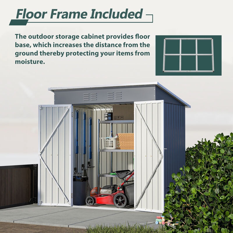 6'x4' Outdoor Metal Storage Shed for Garden Tools Lockable Door With Floor Frame image number 8