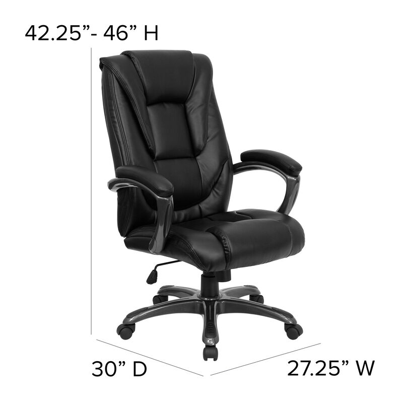 Oma High Back Black LeatherSoft Layered Upholstered Executive Swivel Ergonomic Office Chair with Smoke Metal Base and Arms image number 3