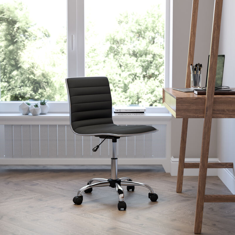 Alan Low Back Designer Armless Ribbed Swivel Task Office Chair image number 1