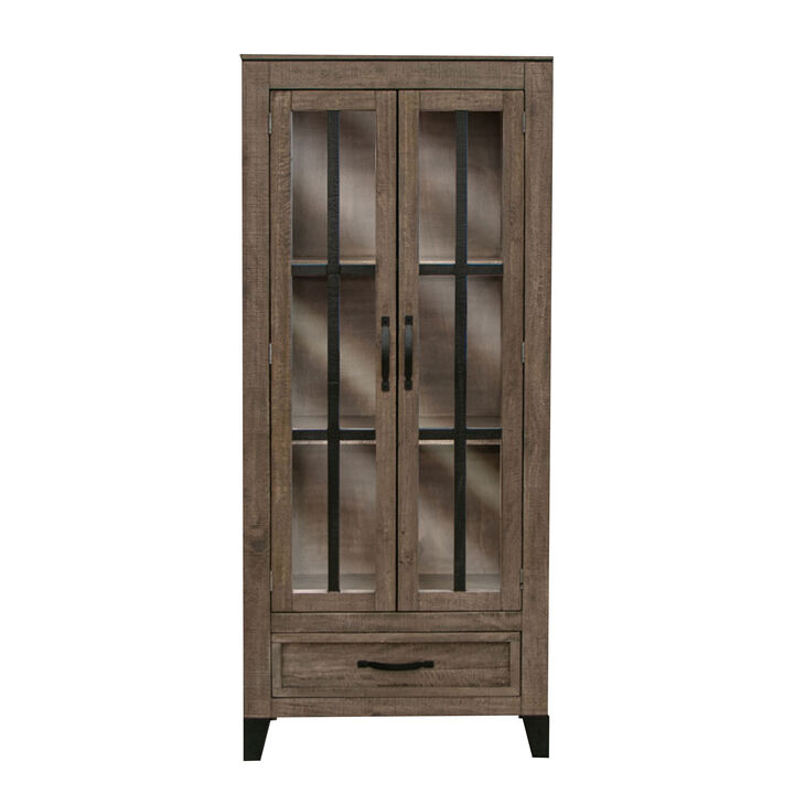 Simi 70 Inch Sideboard Buffet Console Cabinet, Metal Legs Rustic Brown Wood - Benzara