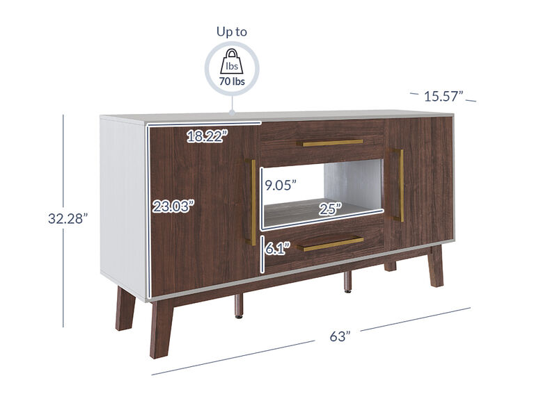 BELLEZE Mid-Century Modern Side Table with Two Drawers and Enclosed Cabinets, Sideboard Buffet Table for Kitchen, Living Room, or Hallway - Tristan (Dark Walnut)