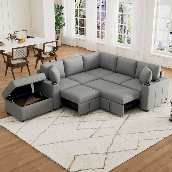 Merax Convertible Pull-out Sofa Bed with A Movable Storage Ottoman