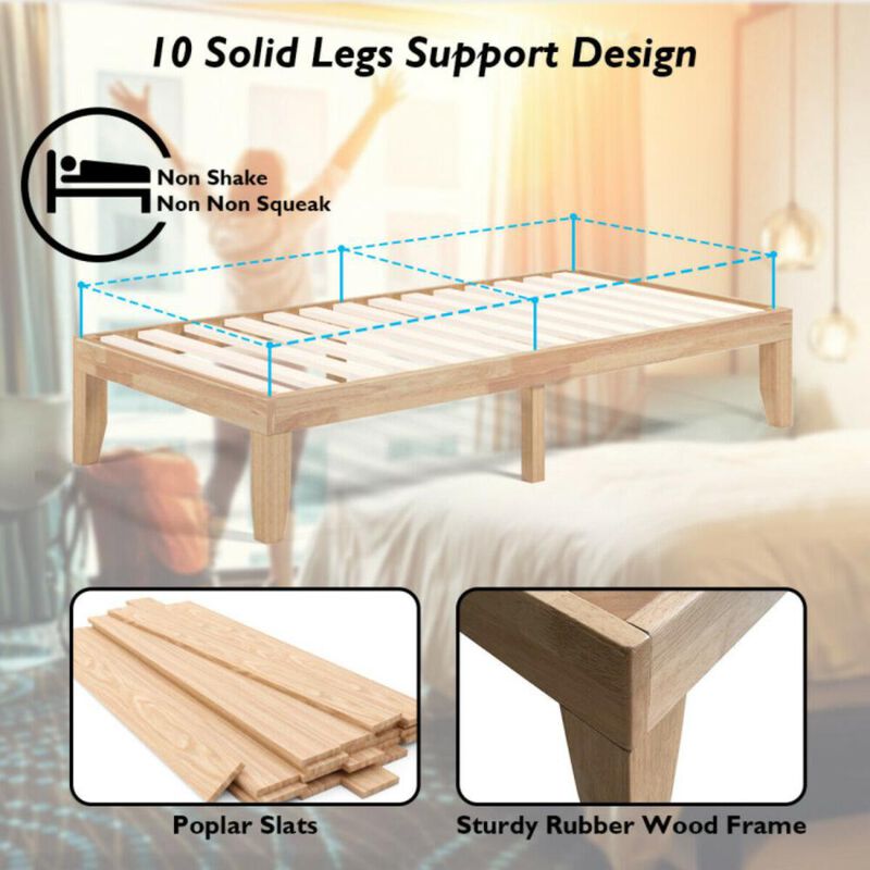 Hivvago Twin Size Rubber Wood Platform Bed Frame with Wood Slat Support