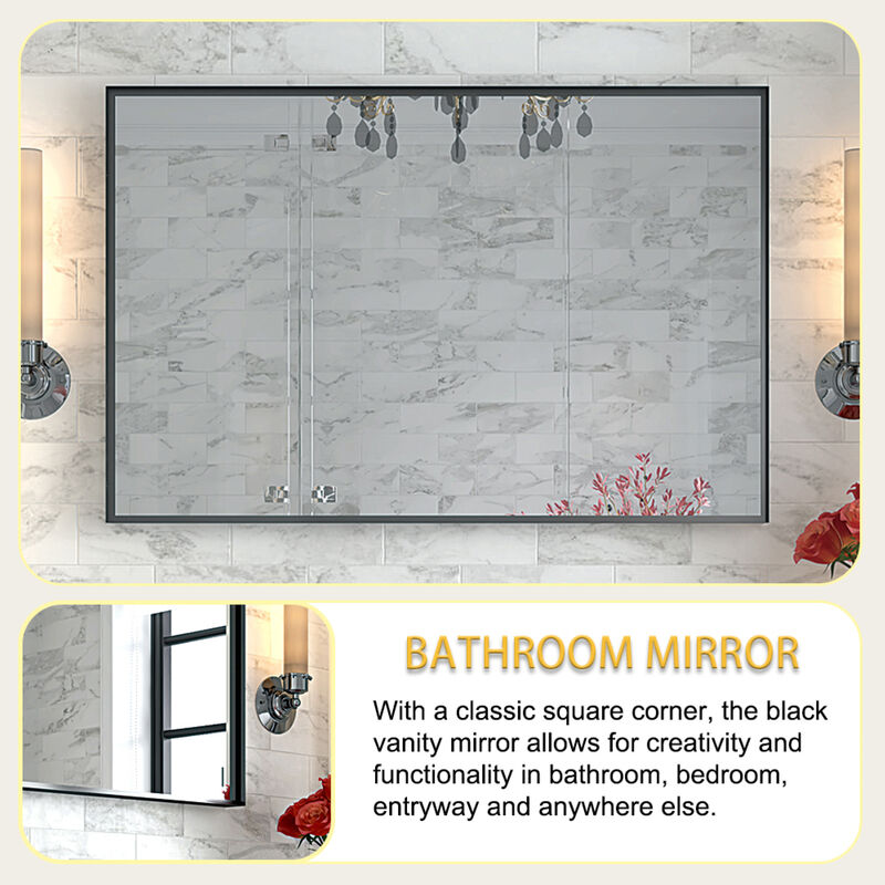 ELEMENT ACE 36x30 Inch Modern Rectangular Bathroom Mirror with Aluminum Frame - Horizontal and Vertical Mounting Options image number 9