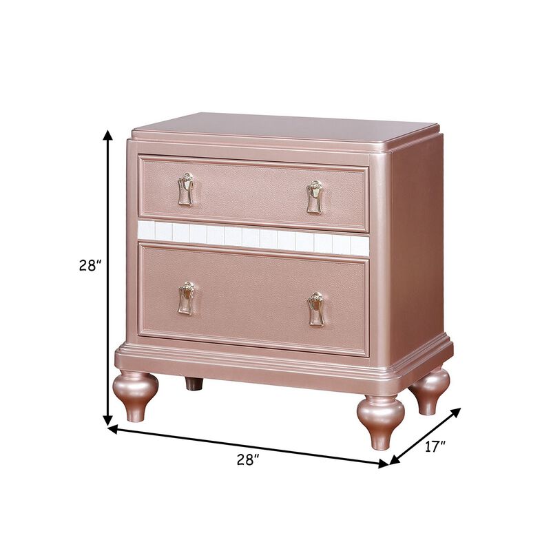 Contemporary Solid Wood Nightstand With Mirror Trim, Pink-Benzara