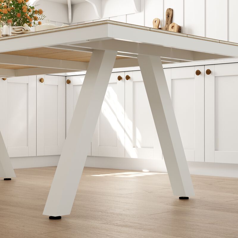 FUFU&GAGA Modern Wood Grain Dining Table with Light Gray Iron Legs (86.6" W x 38.4" D x 30.2" H), Wood Grain