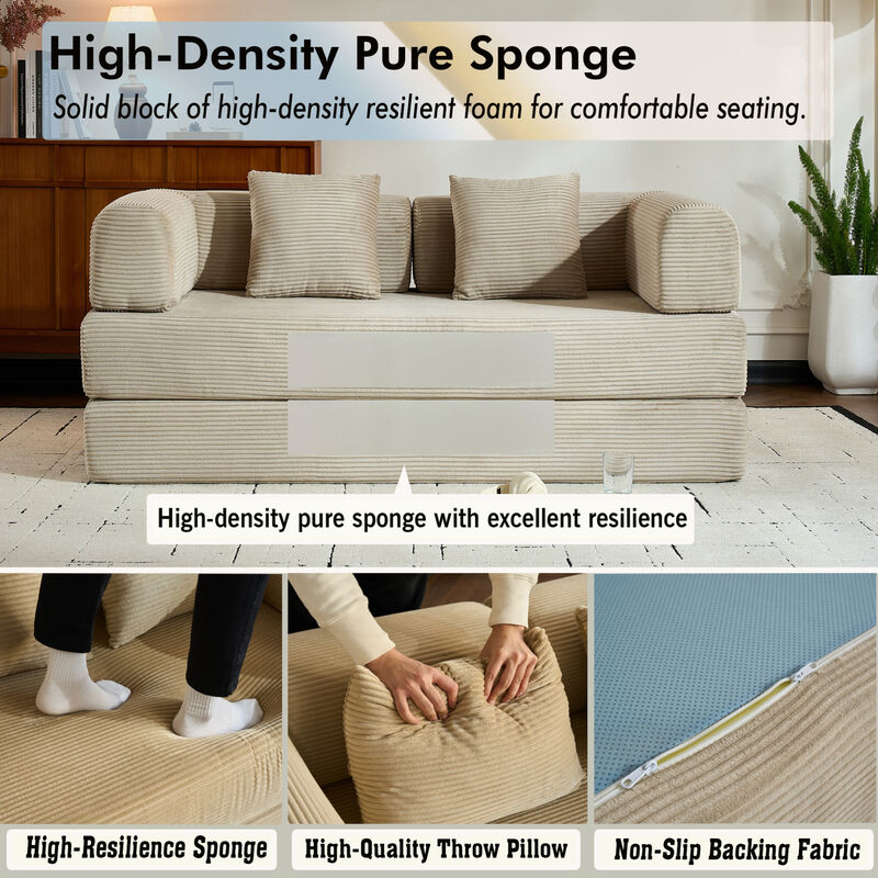 GOODSILO Convertible Sleeper Sofa Bed with Cylindrical Pillow, Folding Mattress Couch with Fixed-Shape Frame, Floor Sofa Lounge Couch image number 5