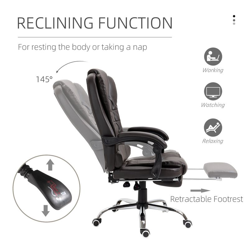 Coffee-Colored Office Chair: Ergonomic High Back with Retractable Footrest