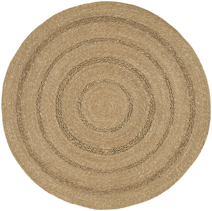 HomeRoots 5' Natural And Brown Round Handmade Indoor Outdoor Area Rug
