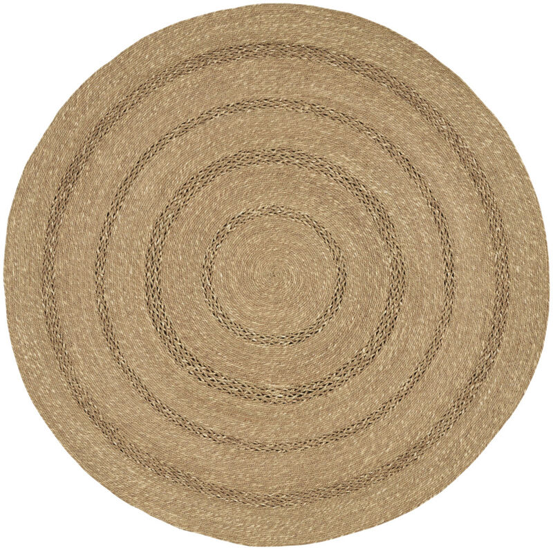 HomeRoots 5' Natural And Brown Round Handmade Indoor Outdoor Area Rug image number 0