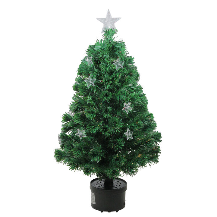 4' Pre-Lit Potted Fiber Optic Artificial Christmas Tree with Stars - Multicolor Lights