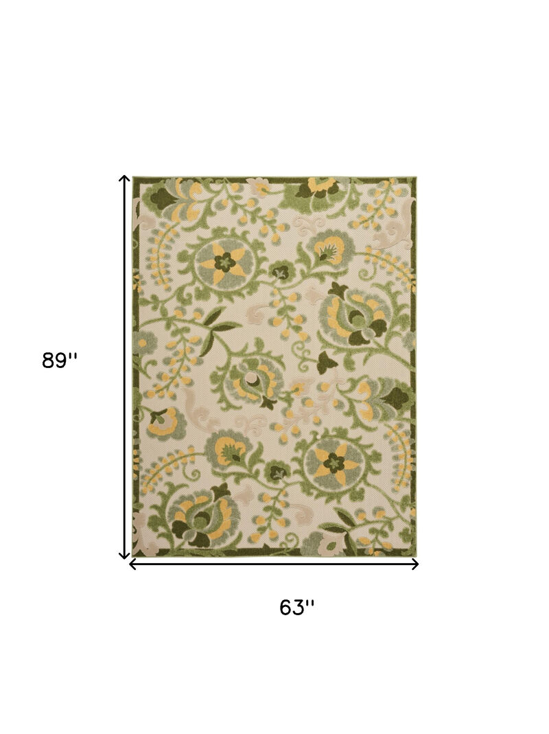 HomeRoots 5' X 8' Ivory Green And Yellow Floral Indoor Outdoor Area Rug image number 6