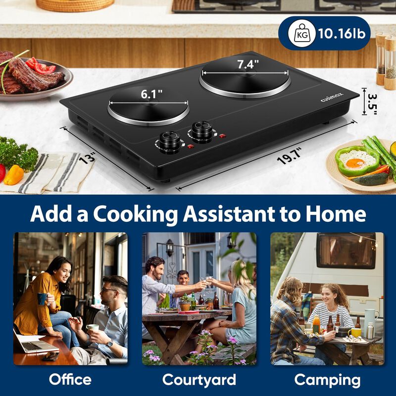 Cusimax Hot Plate, 1800W Electric Burner Double Hot Plate for Cooking Countertop Burner with Adjustable Temperature Control, Portable Cooktop image number 7