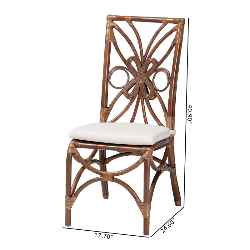 bali & pari Brama Natural Rattan Dining Chair with Decorative Backrest and Cushioned Seat, Boho Coastal Style Seating for Dining Room or Kitchen