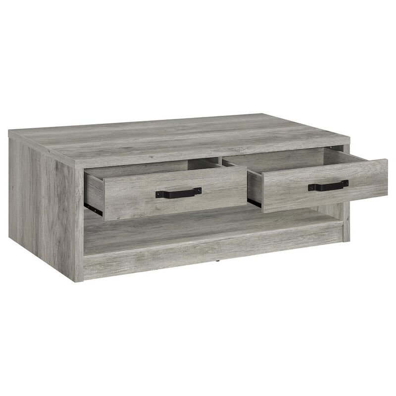 Plethoria Home Grey Driftwood 2-Drawer Coffee Table