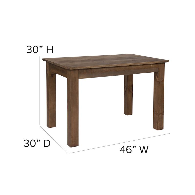 Flash Furniture 46" x 30" Rectangular Antique Rustic Solid Pine Farm Dining Table image number 2