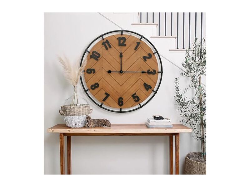 Farmhouse Rustic Wood Metal Antique Wall Clock 27 Inch Silent Non Ticking image number 2