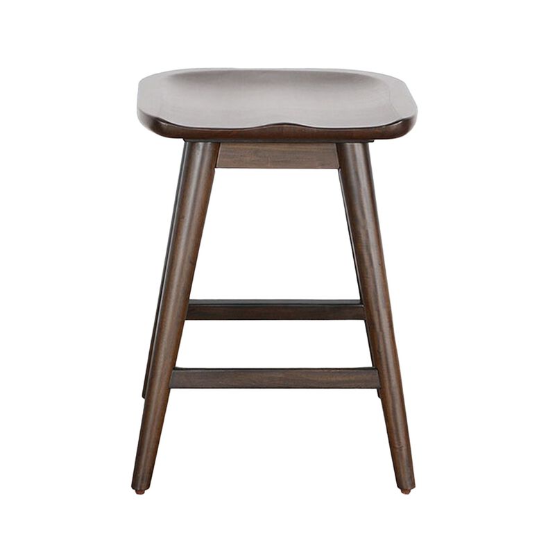 Ameri Counter Height Stool Set of 2, Saddle Seat, Dark Brown Mahogany - Benzara