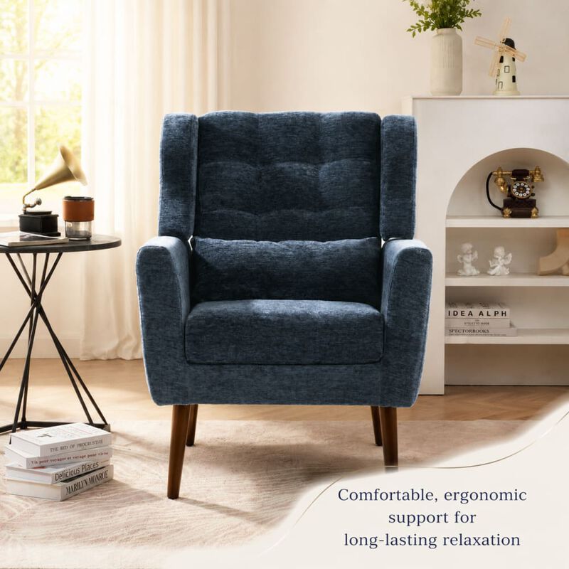 GOODSILO Upholstered Chenille Accent Armchair with Pillow, Comfy Padded Lounge Chair for Small Spaces, Living Room, Bedroom image number 4