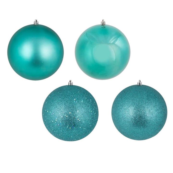 Vickerman 443804 - 3" Teal 4 Seperate Finishes Shiny Matte Glitter Sequin Ball Christmas Tree Ornament (set of 16) (N590842A)