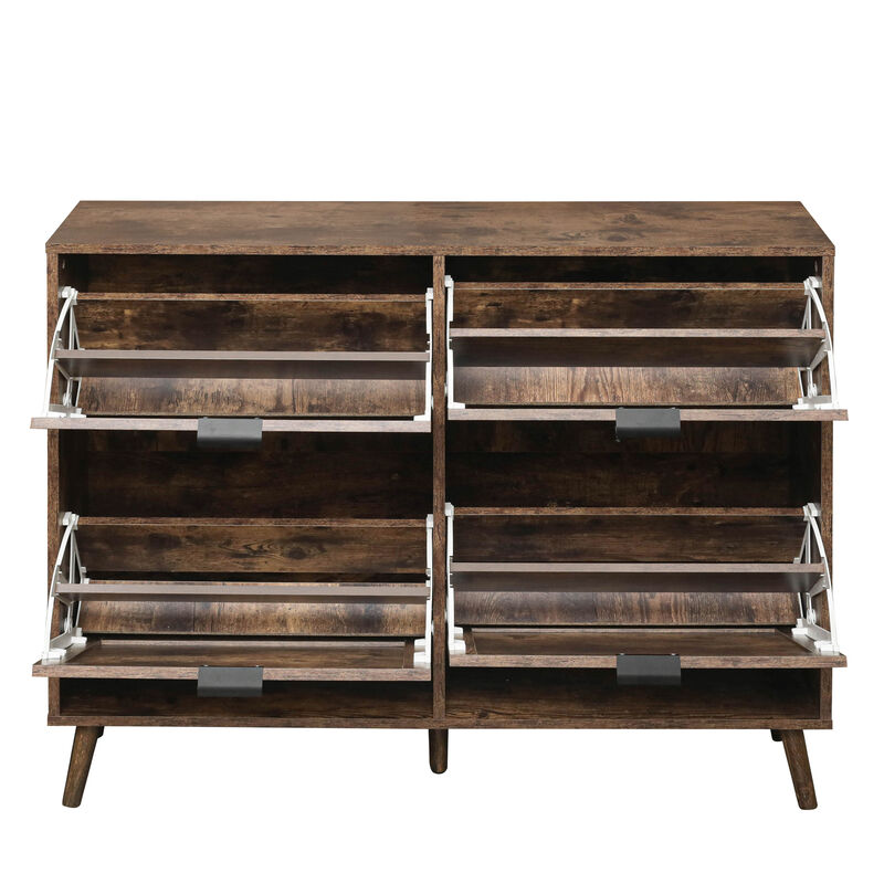 4 Door Shoe Rack, Freestanding Modern Shoe Storage Cabinet, for Entryway,Gray