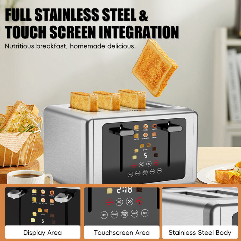 WHALLULTRA Toaster 4 Slice,Touchscreen Toaster with 6 Bread Types & 6 Shade Settings, Stainless Still 2 slice Toaster image number 5