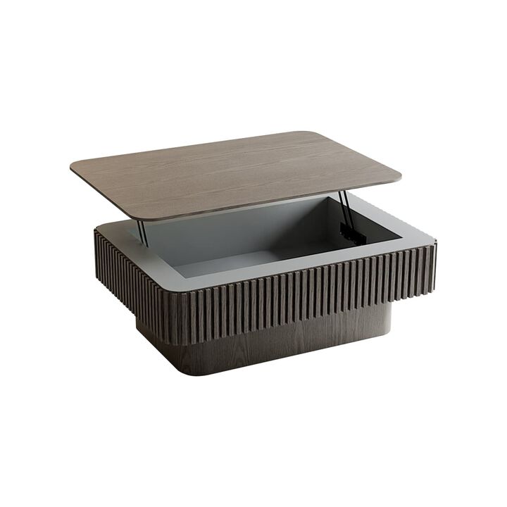 Rectangular lift top coffee table Coffee table with hidden storage and soft close Fluted MDF and solid wood veneer coffee table