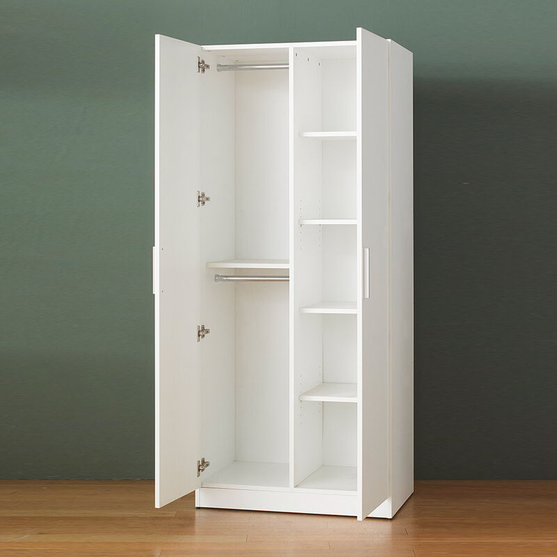 FC Design Klair Living Contemporary Wood Closet with Hanging Bars and Five Shelves in White