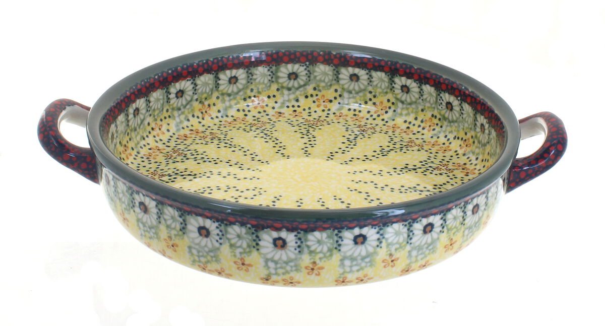 Blue Rose Polish Pottery Halsey Small Round Baker with Handles