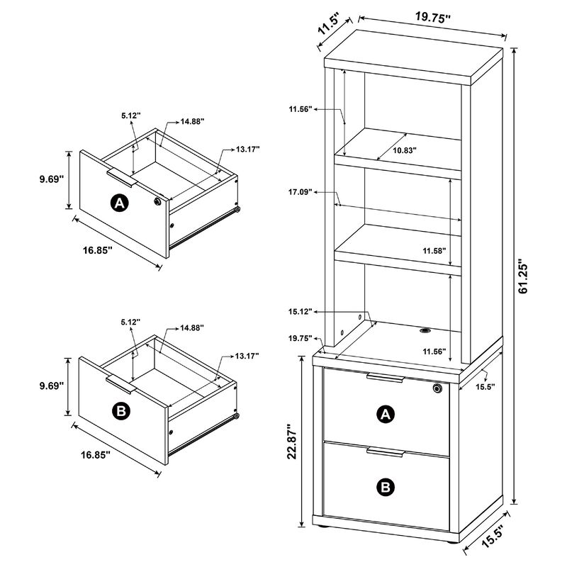 Park Bookcase with 3 Open Shelves, 2 Drawers, 61 Inch Natural Brown image number 7