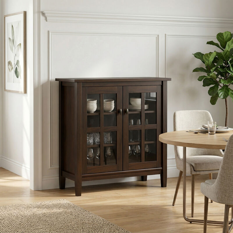 Warm Shaker SOLID WOOD 32 inch Wide Transitional Low Storage Cabinet in Tobacco Brown image number 2