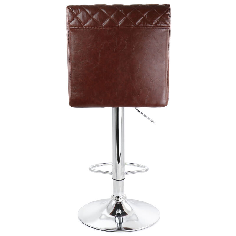 Elama 2 Piece Adjustable Tufted Faux Leather Bar Stool in Glossy Cherry with Chrome Base