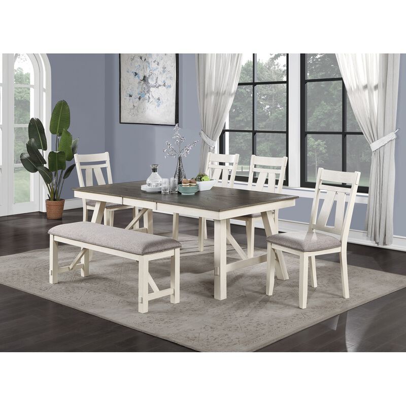 Dining Room Furniture Set of 2 Chairs Gray Fabric Cushion Seat White Clean Lines Side Chairs