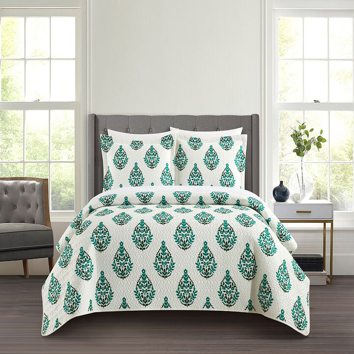 Chic Home Breana Quilt Set Floral Medallion Print Design Bed In A Bag Bedding Green