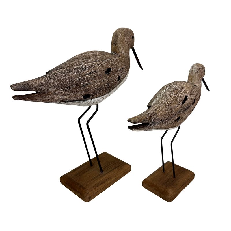 Set Of 2 Weathered Wood Sea Bird Statues Coastal Table Decor 1075 In image number 2