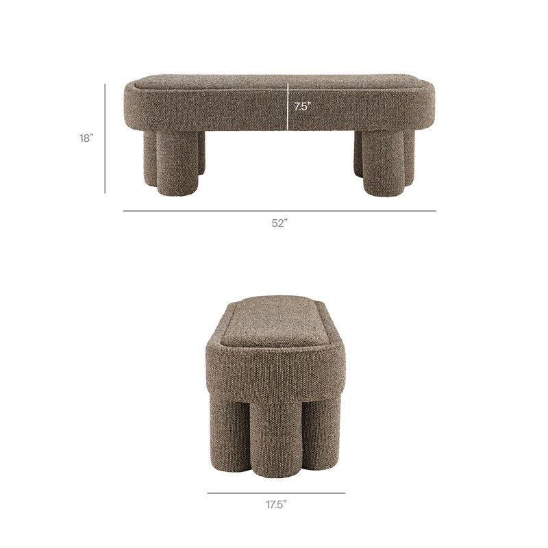Modway Mossi 52-Inch Modern Oval Boucle Fabric Bench in Marble &ndash; Upholstered Accent Bench with Cylindrical Clover-Leg Base for Bedroom, Entryway, or Living Room image number 2