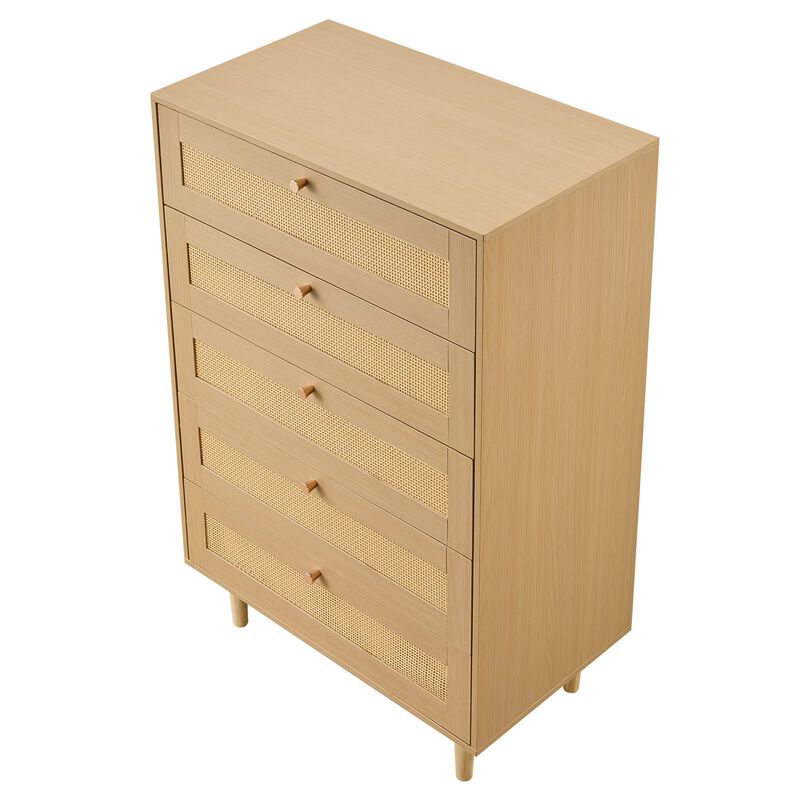 5 Drawer Rattan Dresser Modern Bedroom Chest Storage Unit image number 3