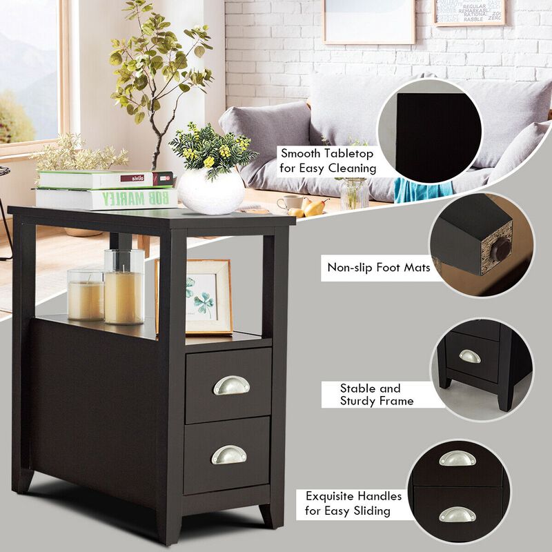 Set of 2 Wooden Bed-side Nightstand with 2 Drawers image number 8