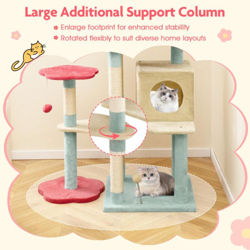 Hivvago 61 Inch Multi-Level Aesthetic Floral Kitten Tower with Flower-Shaped Padded Perch