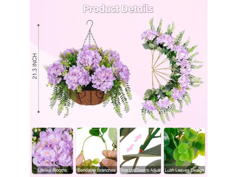 Purple Artificial Hanging Hydrangea Flowers Outdoor Home Decor image number 2