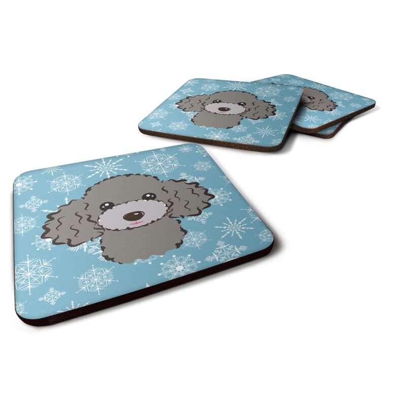 Caroline's Treasures BB1693FC Snowflake Silver Gray Poodle Foam Coasters (Set of 4), 3.5, Multicolor