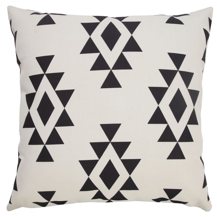20" Black and Cream Geometric Square Outdoor Patio Throw Pillow